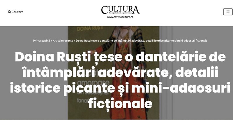 Cronică la Ciudățenii amoroase din Bucureștiul fanariot”, în revista Cultura - Doina Ruști