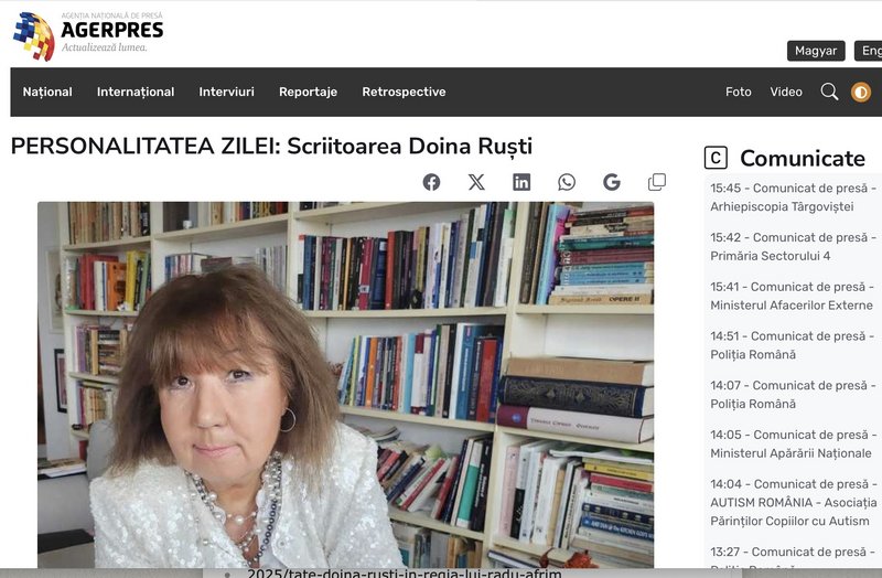 Doina Ruști in Agerpres: A Literary Career Documented by Romania’s National News Agency - Doina Ruști