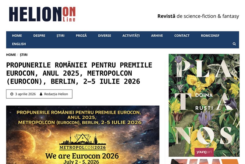 Doina Ruști, propusă la premiile Eurocon 2025 (Metropolcon, Berlin 2026) - Doina Ruști