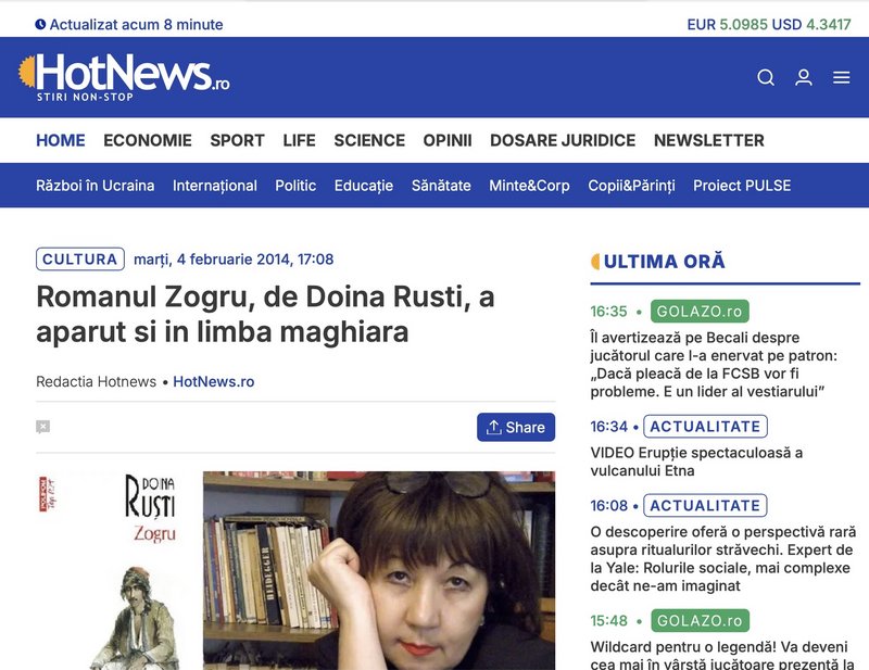 Doina Ruști on HotNews: a portrait through interviews, public appearances, and international translations - Doina Ruști